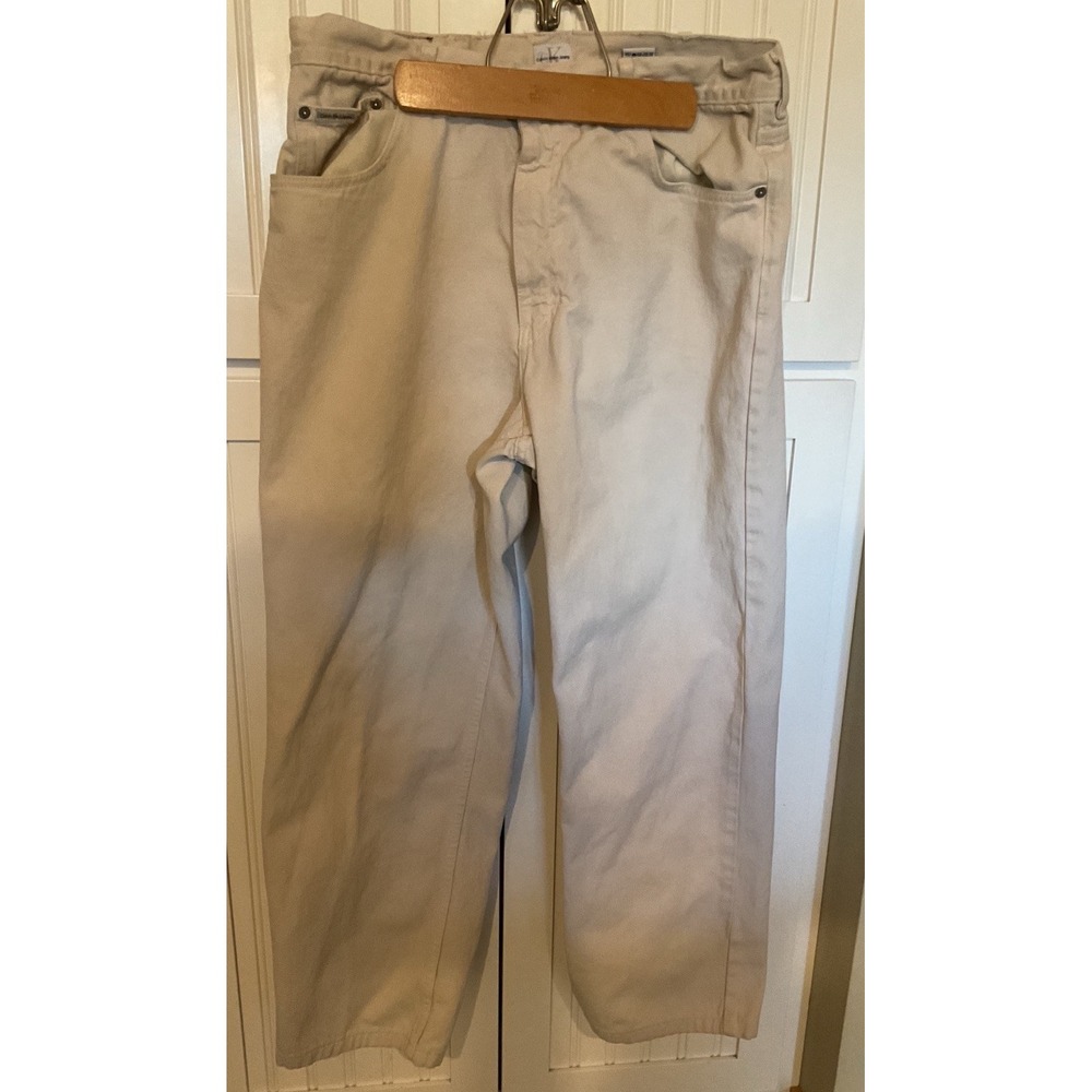 Calvin Klein Mens Straight Leg Jeans 36X28 Light Beige Cotton Denim